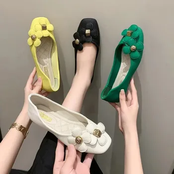 Pantofi Plat Pentru Femei 2023 Primăvară Nouă Casual Superficial Gura Bean Pantofi Cu Talpa Moale Confortabil Cap Pătrat Singur Pantofi