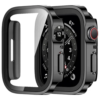 Sticla+Caz Pentru Apple Watch 9 8 7 6 5 4 SE 45mm 41mm 44mm 40mm marginea dreaptă a Ecranului Protector de Acoperire Caz iWatch Seria Ultra 49mm