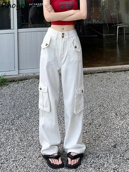 Denim Cargo Blugi Femei Vrac Stil American Personalitate De Agrement Streetwear Pantaloni Lungi Hip Hop Cool Chic Buzunare