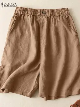 2023 ZANZEA Vara Pantaloni Casual Femei Vintage pantaloni Scurți de Înaltă Talie de sex Feminin Culoare Solidă Pantaloni de Moda Doamnelor Genunchi Lungime Pantalon