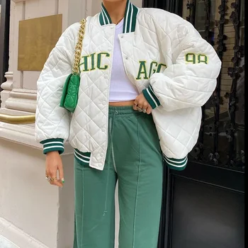 Meqeiss Noua Moda Casual Jachete Bomber pentru Femei Uniforma de Baseball de Vata de munca Haina de Streetwear Supradimensionate Verde Jachete si Paltoane