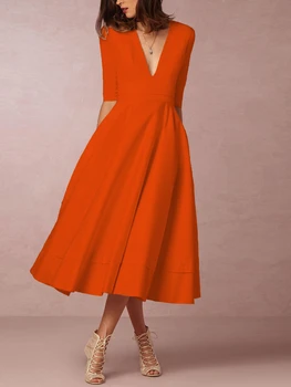 Rochii lungi pentru Femei Nou 2023 V-neck Cinci puncte Maneca Talie Mare Culoare Solidă Rochie de Vara Eleganta Moda Femei de Îmbrăcăminte