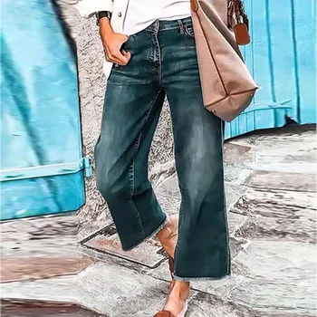 Blugi femei de Epocă Talie Mare Moda Streetwear Vara Vrac Negru Drepte Jean Pantaloni Largi Picior Pantaloni din Denim