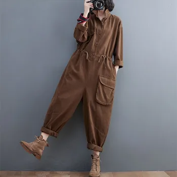 Solid Salopete Femei Lungă cu Mâneci lungi Pierde Harajuku Pantaloni Drepte Dantela-up Talie haine de Lucru coreeană Stil Casual Vintage Salopete