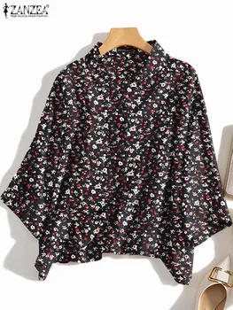 ZANZEA Moda cu Maneci Lungi Tricou Femei Casual Florale Imprimate Bluza Eleganta Rever Gât Tunica Topuri Petrecere de Vacanță Blusas Mujer