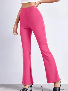 2023 Vară Talie Mare Pantaloni Flare Noi Yoga Pantaloni Femei Streetwear Casual Culoare Solidă Elastic Doamnelor Negru Elegant Jos
