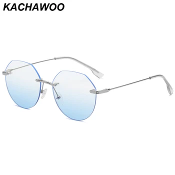 Kachawoo nici un cadru de moda ochelari de soare pentru femei poligon fără rame, ochelari de soare metal bărbați gradient lens albastru verde gri cadouri de partid