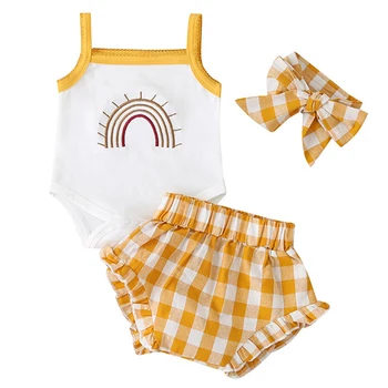 3Piece de Vară de Îmbrăcăminte Nou-născuți Set Fete pentru Copii Haine de Bumbac Drăguț Arc Vestă fără Mâneci tricou+pantaloni Scurți de tip Boutique de Haine pentru Copii 1937