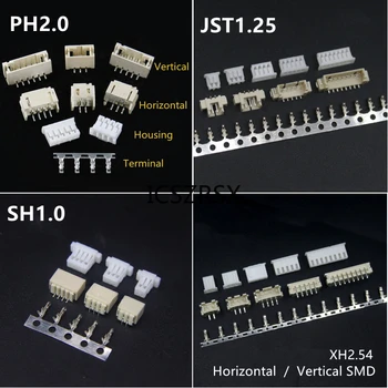 10sets SH1.0 JST1.25 PH2.0 XH2.54 SH/ECS/ZH/PH/XH Orizontal / Vertical SMD Pin Header + Carcasa + Set Terminal 2,54 mm