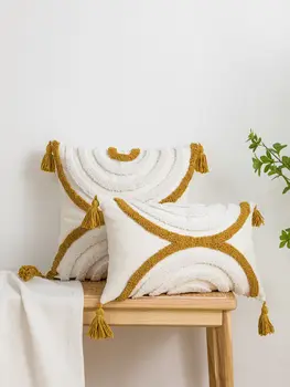 1 buc galben geometrice arc din bumbac model naviga pernă se acoperă cu stil boem potrivit pentru canapele, camere de zi, dormitoare, paturi