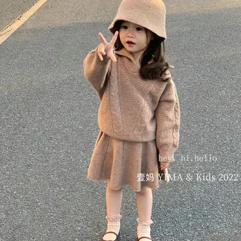 Moda Toamna Iarna Eleganta Dulce tricota top+fusta Scurta 2 buc Fete Seturi Childrents Coreea de Îmbrăcăminte Copil Copil Haine de Petrecere