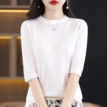 Primăvara Pulover de Lână Femei Topuri O-neck Maneca Jumătate de Moda coreeană Subțire Tricotate Femei Pulovere Haine Largi În Knitwears B91