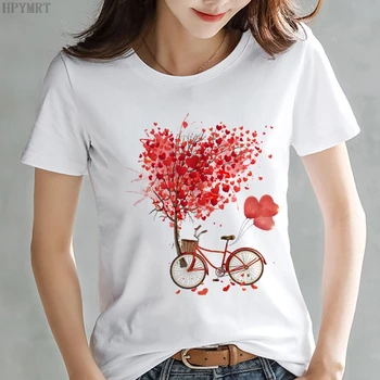 Vara Harajuku Femei T-shirt Fericit Ziua Îndrăgostiților Imprimate Casual Femei T shirt O-gât 90 Lady Fete Mari dimensiuni topuri Tricou