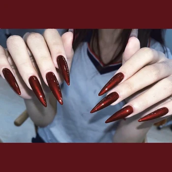 24P Red extra lungi migdale nail art unghii false detașabil Acoperire Completă Sicriu Unghii False Balerina Apăsați Pe Unghii Art Decor