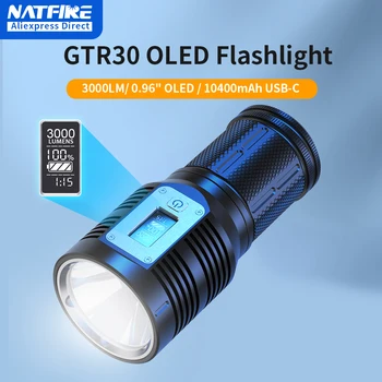NATFIRE GTR30 Reîncărcabilă Lanterna LED-uri de 3000 de Lumeni OLED Display Digital Impermeabil USB-C de Încărcare 10400mAh cu Putere Banca