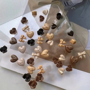 20buc 3D Kawaii Toamna Maillard Nail Art Farmece Cafea Maro Rășină Mixtă Inima Arc de Flori Decoratiuni Unghii DIY Acrilice Accesorii