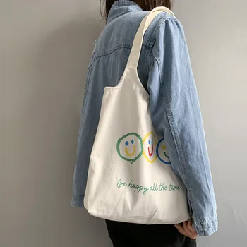  Panza Tote Școală de Călătorie Femei Geanta Shopper Zâmbet Tote Geantă de Cumpărături Eco Reutilizabile de Cumpărături Pungă pentru Femei