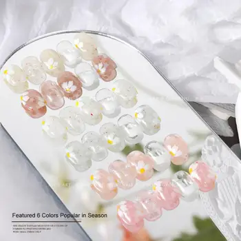 Proaspăt Pur Și Semi-transparent de Schi Manichiura Fototerapie Lipici Daisy Flori de Culoare Moale Blând Și Alb