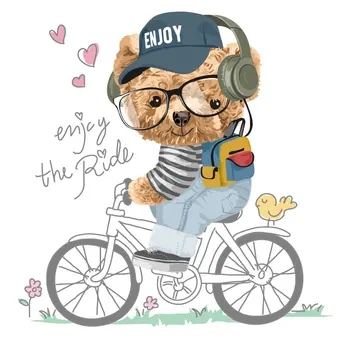 Desene animate cu Bicicleta Urs de Fier pe Patch-uri pentru Femei Îmbrăcăminte de Vinil de Transfer de Căldură Termo Autocolante Aplicatiile Haine DIY Accesorii