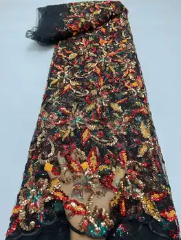 De Vânzare la cald de Lux din Africa de Dantelă Tesatura Paiete Tul Plasă de Broderie Dantela pentru rochii de Mireasa de Înaltă Calitate Nigeria Rochii de 5 Metri