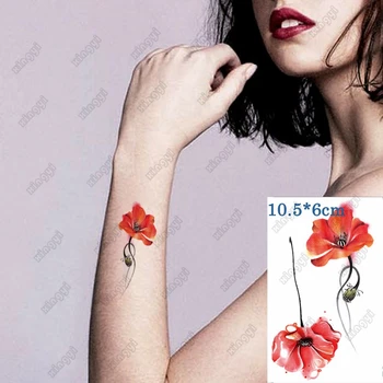 Impermeabil Tatuaj Temporar Autocolant Roșu Frumos Flori Mici Copii Braț Încheietura mâinii Transfer de Apă Fals Tatuaj Body Art, Femei Barbati