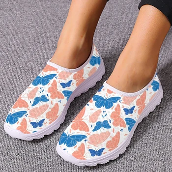 INSTANTARTS Boem Butterfly Slip-on Pantofi Pentru Femei Boho Florale Imprimate Confortabil Acasă Apartamente de Vară Respirabil Mesh Sneaker
