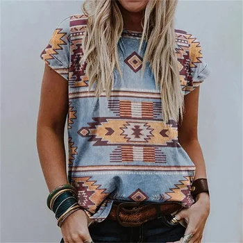 Îmbrăcăminte pentru femei Western Stil Etnic de Imprimare 3D Stradă Moda T-shirt Îmbrăcăminte Fugees Bluza Retro Y2k Femei Somn Lung de Sus