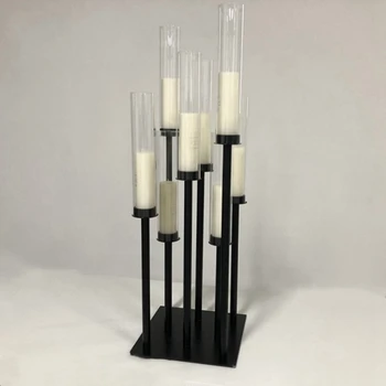 En-gros negru pătrat bază de acril cilindri, tuburi suport lumanare 8 brate cristal înalt de nunta ieftine candelabre AB0473