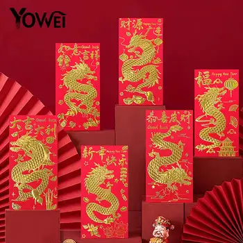 6 buc Folie Cadou Geanta Chineză Plicuri Roșu HongBao Copii Cadou Lucky Bani Buzunare Pentru Noi Anul 2024 Festivalul de Primăvară