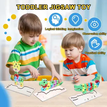 Jucărie Puzzle din Lemn Puzzle Joc cu Șarpe, Crocodil, Girafa 3d Blocuri Puzzle pentru copii Mici Copii de Învățământ Devreme pentru Dezvoltare
