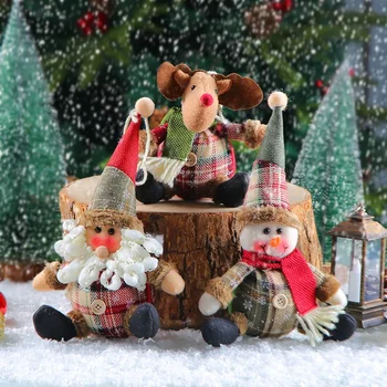 Crăciun Verificat Pânză Butonul Papusa Drăguț De Crăciun Gras Om De Zăpadă Elan Decorare Pom De Crăciun Doll Pandantiv