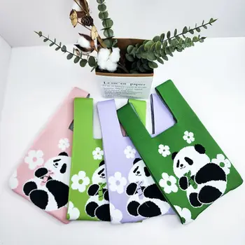 Manual Tricot Geanta Cadou Reutilizabile Panda Pungi De Cumpărături Nod Sac Încheietura Femei Fete