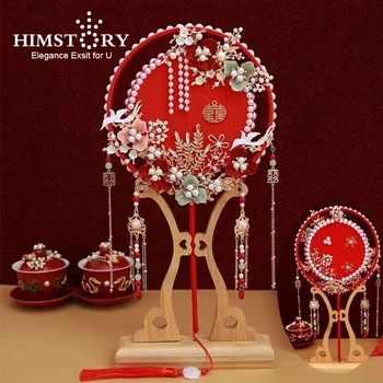 HIMSTORY Vintage Nunta Chineză Decorative Fani Pentru Mireasa, domnisoara de Onoare Portabile de Mână Fan Duble Înghiți Ciucuri Palatul Haine Fan