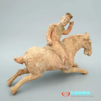 Vechi Tan Dyansty Ceramica tri-colorate portelan statuie călăreț cal,transport Gratuit
