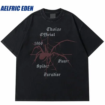 Aelfric M-Eden Spider Grafic T-Shirt Pentru Bărbați Streetwear Tricou Spălat Vintage Tricou 2023 Vara Harajuku Hip Hop Topuri Tricouri De Bumbac