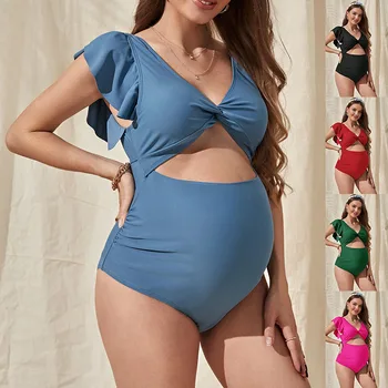 Zburli Marginea Costume de baie pentru Femeile Gravide, Înot Purta Rid Sarcinii costum de Baie Sexy Backless V Maternitate Costume de Baie