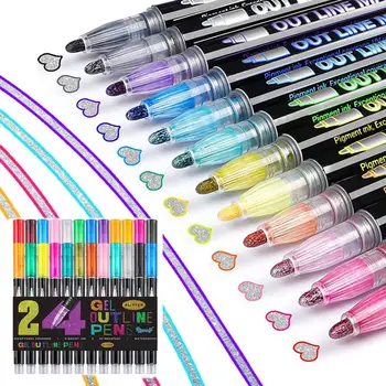 Trasați conturul cu un Marker Set Lichid trasați Conturul cu un Marker Luminos Contur Marker Kit pentru Copii Proiecte de Artă Metalic Dublu Linie Sclipici pentru Diy