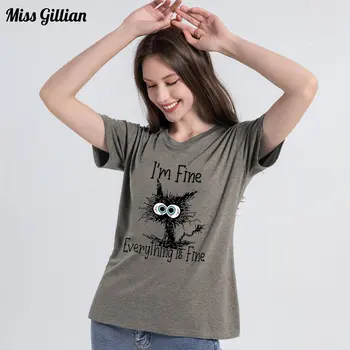 Vara Vrac Scrisoare Pisici Print cu Maneci Scurte T-shirt pentru femeie Haine Casual de Bază Topuri Simplu O de Gât 2023 Moda Grafic T Shirt