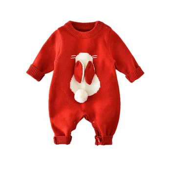 Drăguț Bunny Knit Salopeta pentru Copii de Toamna Iarna pentru Copii Romper Roșu de Crăciun, Haine Nou-născut dintr-O Bucata Trusou Bebelus Fete Tinuta