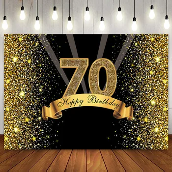 Fericit Ziua de naștere a 70 de Partid Decor Fundal Negru si Gold Star Foto Fotografie de Fundal pentru Aldult Bărbați Femei de 70 de Ani