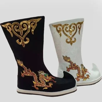 Dinastiei Han Cizme Unisex Antic Chinez Pantofi Dragon Cizme Împărat Războinic Kung fu Accesorii de Îmbrăcăminte Alb Negru Filme Joaca