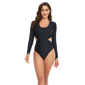 2023 Sexy Femei de Moda Negru Solid dintr-O Bucata Maneca Lunga Surfing Costum de Sporturi de Apă, de protecție Solară Rapid Uscat Plajă, Înota Costum de Surf