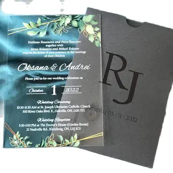 Personalizat 10buc Transparent Frunze Verzi Invitatie de Nunta cu Plic Personalizat pentru Petrecerea Decorate Favoare