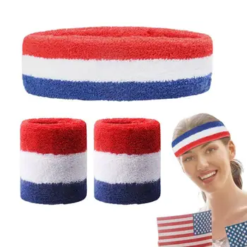 American Independent Zi Bentita 3 Buc Patriotic American Sweatbands Pentru Încheietura Mâinii Și Capului Respirabil, Absorbant De Sudoare Benzi Pentru