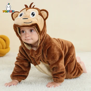 MICHLEY Halloween pentru Copii Desene animate Romper de Iarnă Nou-născut Maimuță cu Glugă de Îmbrăcăminte pentru Sugari Fată Băiat Onesie Pijamale Animale Salopeta