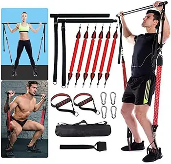 Portabil Pilates Bar Kit, Versiune Imbunatatita a Detasabila Exercițiu Stick, 60-180LBS Anti-Rupere Rezistență Reglabilă Trupa, Bar