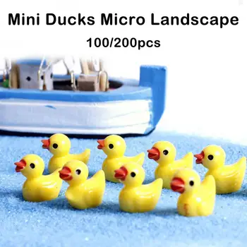 100/200PCS Mini Rășină Rațe Galben Mic Duckies Ornament Cifre Micro Peisaj pentru Gradina Curte Animale Mici Grădină Meserii X0Y4