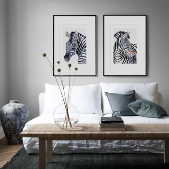 Acuarelă Animal Zebra Arta De Perete De Hârtie Panza Pictura Nordică Postere Și De Imprimare Galeria De Poze De Perete Pentru Camera De Zi De Decorare