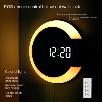 1Set LED-uri Digitale Ceas de Perete Display Digital Temperatura 7 Culori 3D Dormitor Camera de zi de Decorare Alb
