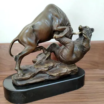 26CM Creative Wall Street Taurul și Ursul VS Luptă Statuie de Bronz Sculptura de Stoc de Piață de Animale Figurina de Arta Birou